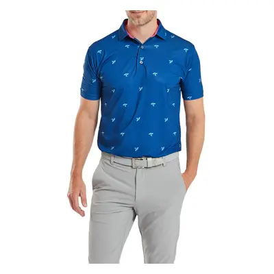 (XL, Deep Blue) FootJoy Mens Thistle Print Four Way Stretch Lisle Golf Polo Shirt