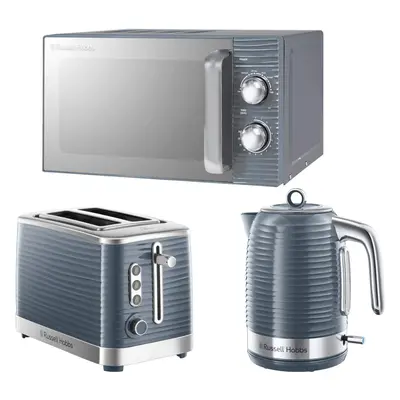 Russell Hobbs Inspire Grey Jug Kettle, Slice Toaster & Microwave Set