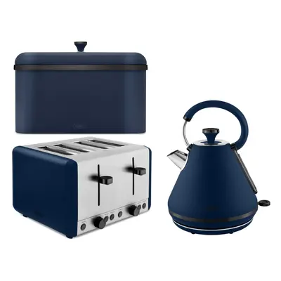 Tower Sera Midnight Blue Kettle Slice Toaster & Bread Bin Set