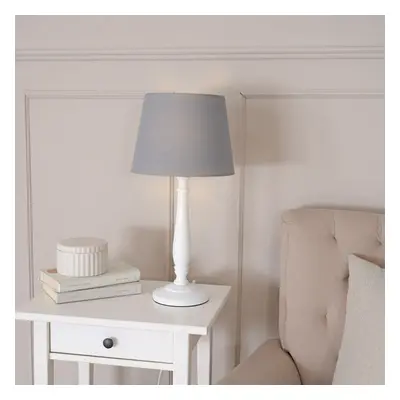 ValueLights Victoria Grey Tapered Shade White Wood Stem Table Lamp