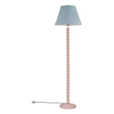 ValueLights Bobbins Rose Pink Stripe Pleated Shade Floor Lamp & Bulb