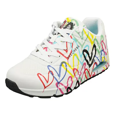 (5) Skechers Uno Spread The Love Womens Fashion Trainers in White Multicolour