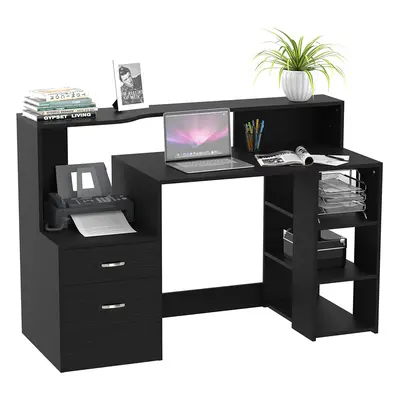 HOMCOM Multi-Storage & Workstation Desk Table Storage Shelves Home Office Black