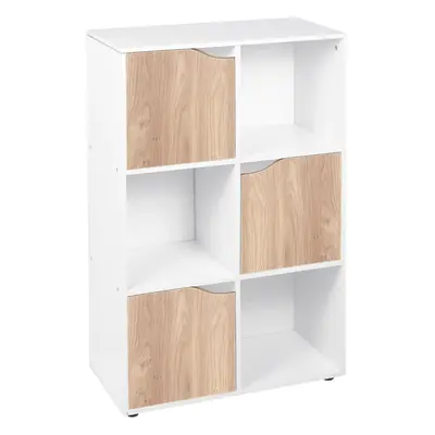 (6 Cube - White, Oak) Cube Wooden Bookcase Shelving Shelves Unit Wood