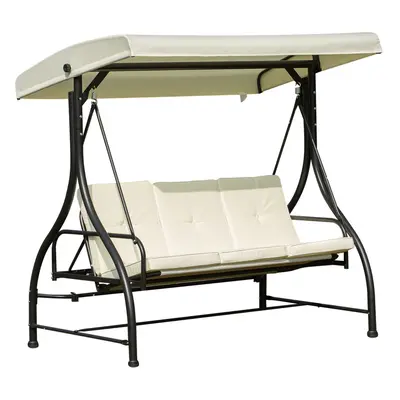 Outsunny Seater Canopy Swing Chair Porch Hammock Bed Rocking Bench Cream White