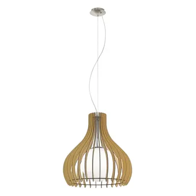 Pendant Ceiling Light Satin Nickel Shade Maple White Wood Glass Bulb E27 1x60W