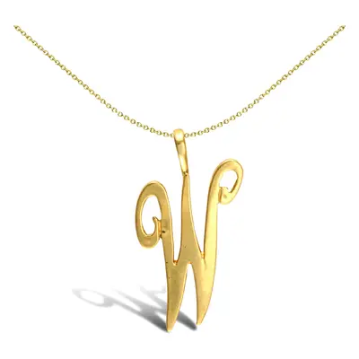 Jewelco London Solid 9ct Yellow Gold Script Identity Initial Pendant Letter W - JIN002-W