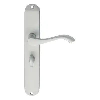 PAIR Curved Handle on Long Slim Bathroom Backplate x 40mm Satin Chrome