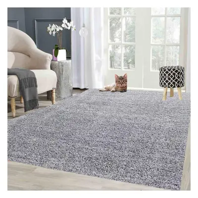 (Silver, 160cm x 230cm) Abaseen Soft Shaggy Rug Non Shed For Living Room