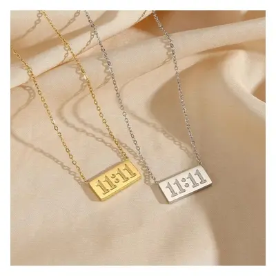 11:11 Rectangle Pendant 18K Plate Necklace Fine Polished Stainless Steel Jewelry Meaningful Numb