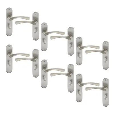 (6x Satin Nickel Bathroom) 4/6Pcs Lyon Metal Door Lever Handles Set, Fire, Stain Scratch-Resista