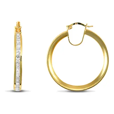 Jewelco London Ladies 9ct Yellow Gold White Round Brilliant Cubic Zirconia Eternity 4mm Hoop Ear