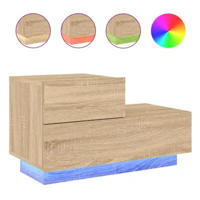 (sonoma oak) vidaXL Bedside Cabinet with LED Lights Nightstand Bed Cabinet Bedside Table