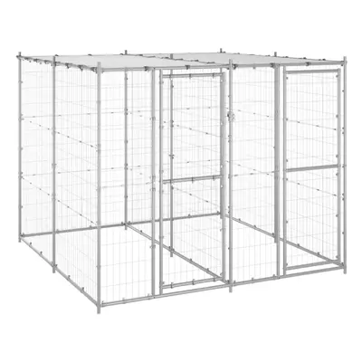 vidaXL Outdoor Dog Kennel Galvanised Steel with Roof 4.84 m? Dog House Cage