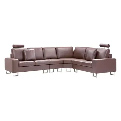 Left Hand Corner Leather Sofa Brown STOCKHOLM