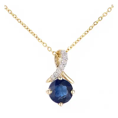 Jewelco London 9ct Yellow Gold Round 2pts Diamond Round 0.6ct Sapphire Kiss Crossover Pendant Ne