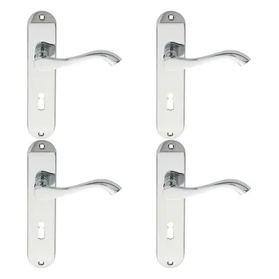 4x PAIR Curved Handle on Chamfered Lock Backplate x 40mm Polished Chrome