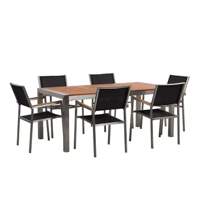 6 Seater Garden Dining Set Eucalyptus Wood Top with Black Chairs GROSSETO