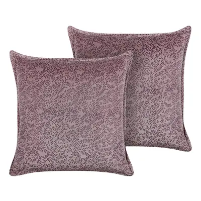 Set of Velvet Cushions Floral Motif x cm Pink KALMIA