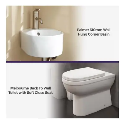 Melbourne Bathroom Ceramic Round Back To Wall Pan Toilet Soft Close Seat & Basin