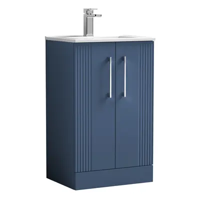 Retro Door Floor Standing Vanity Unit with Minimalist Tap Hole Ceramic Basin - 500mm - Satin Blu