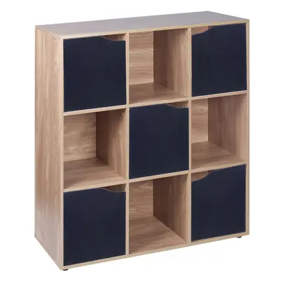 (9 Cube - Oak, Black) Cube Wooden Storage Bookcase Unit With Doors