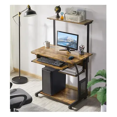 Compact Computer Desk Rustic Metal Workstation Small Industrial Home Office Tray