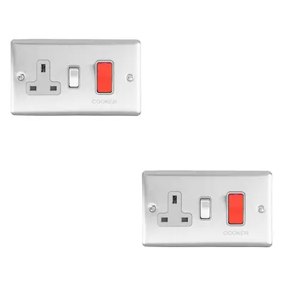 2 PACK 45A DP Oven Switch & Single 13A Switched Power Socket SATIN STEEL & Grey