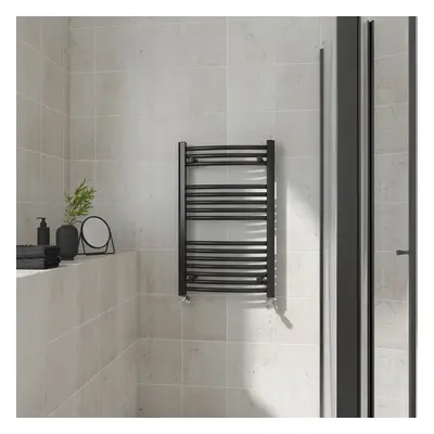 (Curved, 800x500mm) Warmehaus Heated Towel Rail Black Bathroom Ladder Style Radiator Central Hea