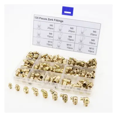 135pcs Hydraulic Metric Brass Zerk Grease Nipple Fitting Kit Machinery Parts