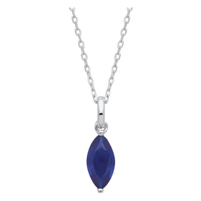 Jewelco London Ladies Sterling Silver Blue Marquise CZ Deep Blue Eye Solitaire Pendant Necklace 