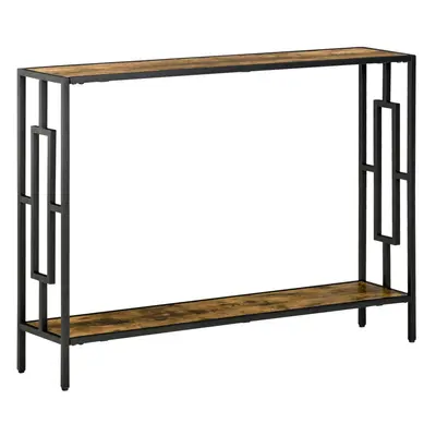 HOMCOM Industrial Console Table w/ Storage Shelf Black Metal Frame Rustic Brown