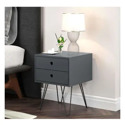 (Blue) Bedside Cabinet Side Table Nightstand Storage Drawers Metal Legs