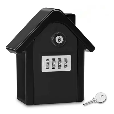 (Black) Aluminum Alloy Password Box Wall Mounted Key Lock Box Digit Code Combination Key Storage