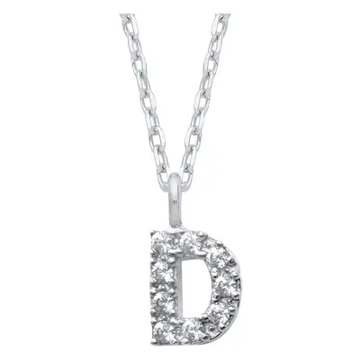 Jewelco London Ladies Rhodium Plated Sterling Silver Encrusted Mini Initial Pendant Necklace + i