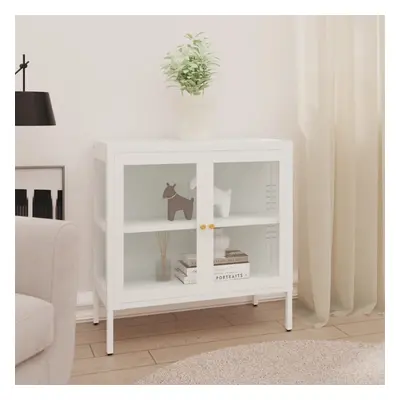 vidaXL Sideboard White Steel and Glass Highboard Side Book Storage Cabinet