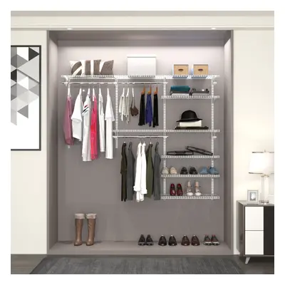 Adjustable Wall Mounted Custom Closet Organizer System w/Shelves &Hanging Rods