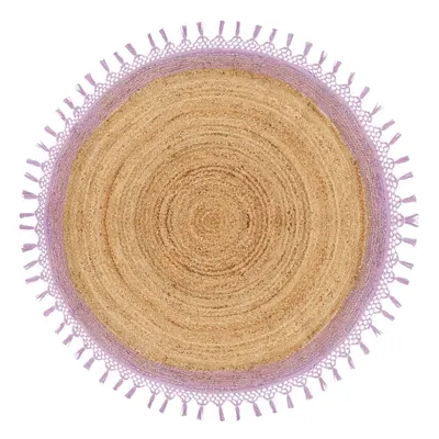 Round Jute Area Rug cm Beige and Purple MARTS