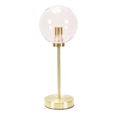 ValueLights Frenchie Pink Tinted Glass Globe Gold Stem Table Lamp