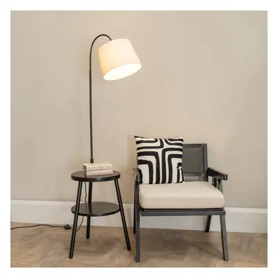 ValueLights Crowther Dark Wood Table Shelf Tripod Floor Lamp with Bulb