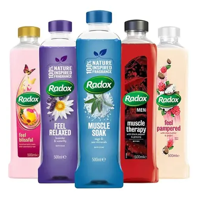 Radox Mixed Pack Bath Soak - Pack of x 500ml Bottles (3 x Muscle Soak, x Muscle Therapy, x Feel 