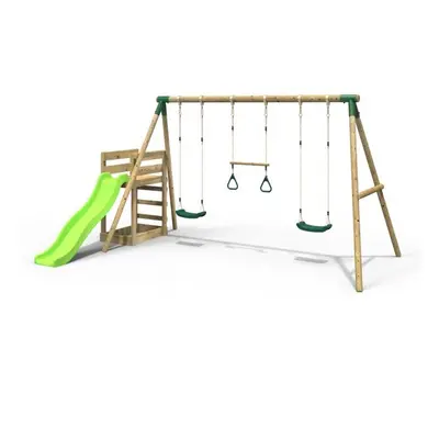 (Comet, Green) Rebo Wooden Swing Set plus Deck & Slide