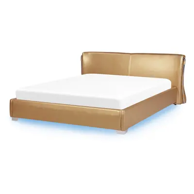 Leather EU Super King Size Bed with LED Gold PARIS