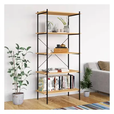 vidaXL 5-Tier Shelving Unit Black and Oak Home Decor Bookshelf Standing Shelf