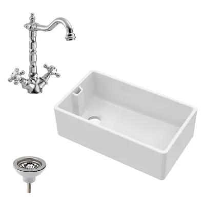 Fireclay Belfast Kitchen Sink with Overflow, French Classic Tap & Waste 795mm