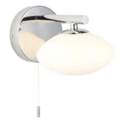 Chrome Plated Bathroom Wall Light & Opal Glass Shade - IP44 Rated Modern Sconce