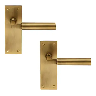 2x PAIR Round Bar Handle on Slim Latch Backplate x 50mm Antique Brass