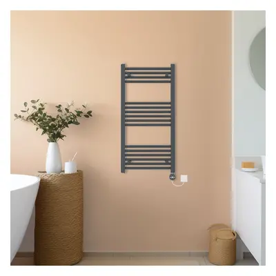 (Anthracite, 1000x500mm) NRG Prefilled Thermostatic Electric Straight Heated Towel Rail Radiator