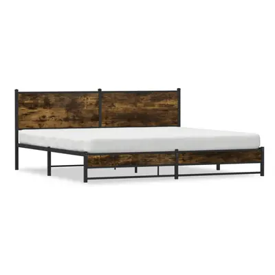 vidaXL Metal Bed Frame with Headboard Bed Base Bedstead Smoked Oak 193x203 cm