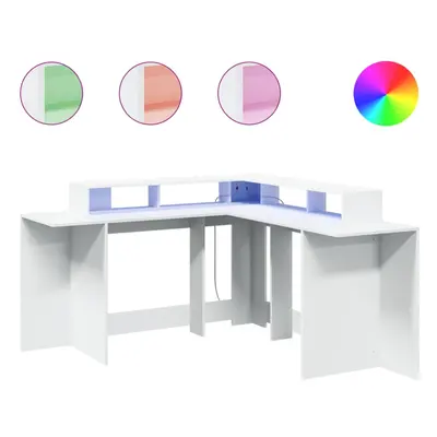 vidaXL Desk with LED Lights Writing Table Working Table White Engineered Wood